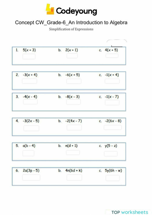 Simplification of Expressions Concept CW. Interactive worksheet ...