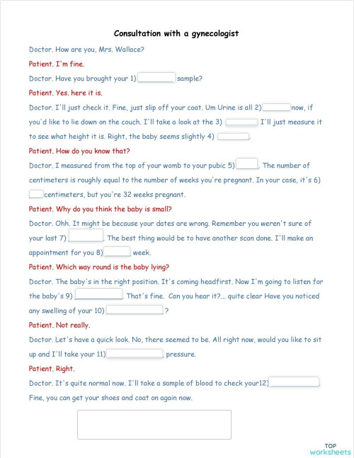 Consultation with a gynecologist. Interactive worksheet | TopWorksheets
