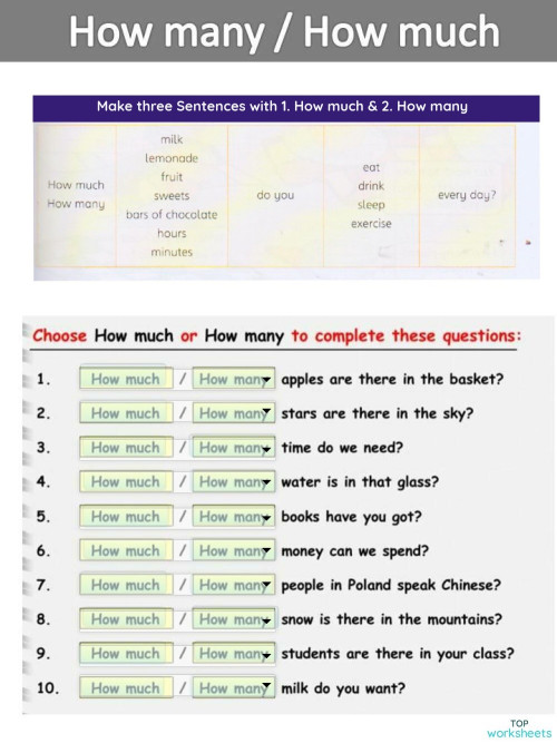 How many , How Much. Interactive worksheet | TopWorksheets