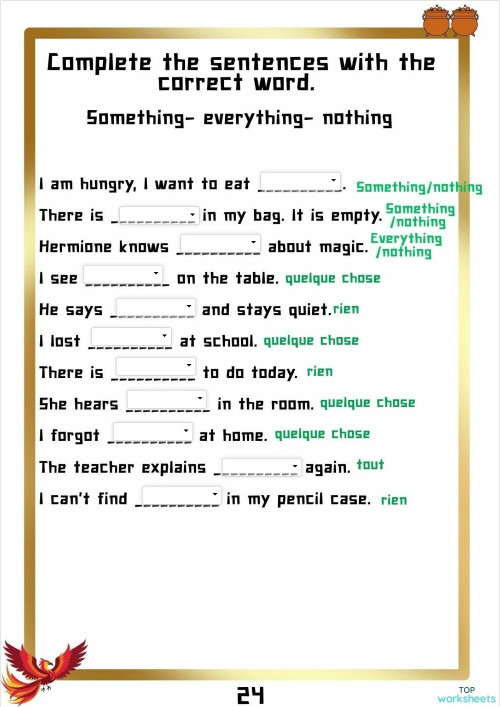 something everything nothing. Interactive worksheet | TopWorksheets