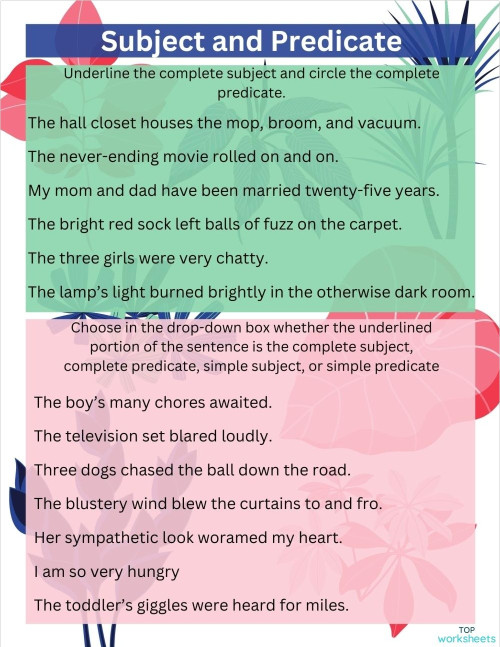 Complete Subject And Predicate Worksheet Sentences, Subject And