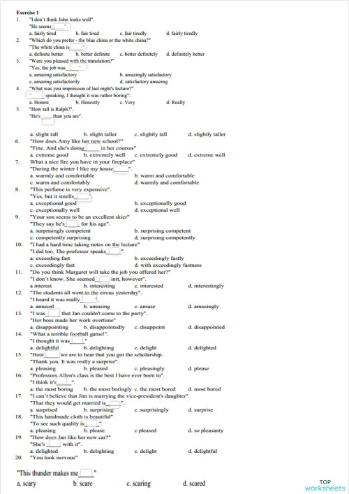 ADJECTIVES AND ADVERBS 01. Interactive worksheet | TopWorksheets