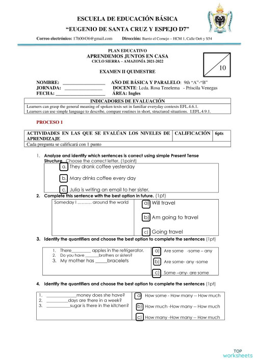 Inglés fichas interactivas y ejercicios online TopWorksheets