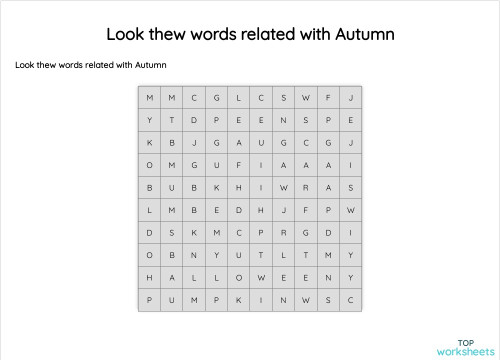 Look thew words related with Autumn. Interactive worksheet | TopWorksheets