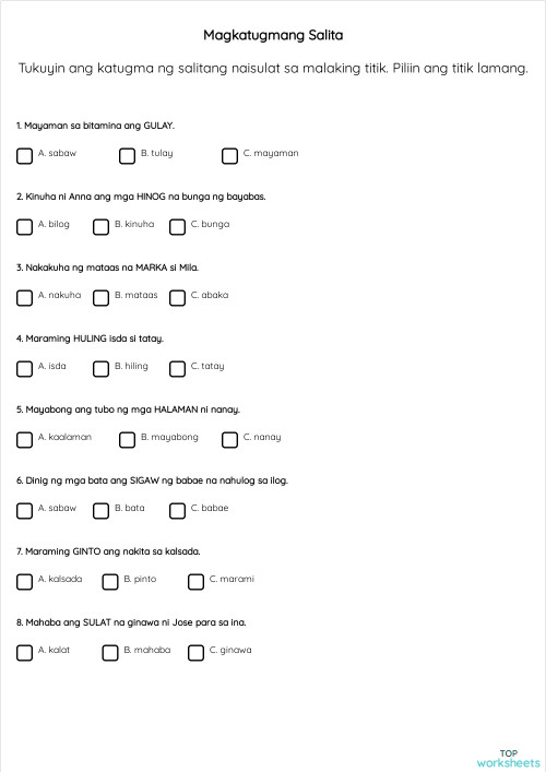 Interactive worksheets and online exercises in tagalog | TopWorksheets