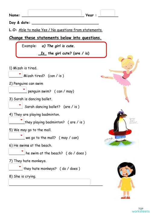 yes no questions interactive worksheet topworksheets