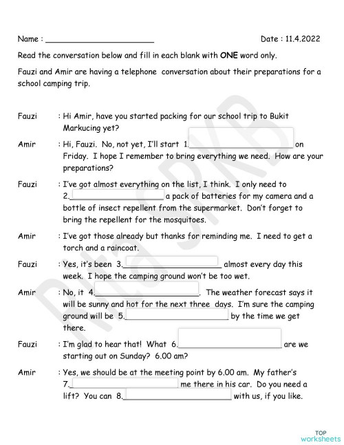 Week 15: Conversation. Interactive worksheet | TopWorksheets