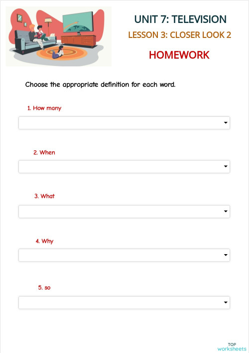 Question words and conjunctions. Bài tập tương tác | TopWorksheets