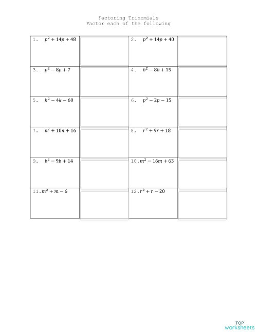 Factoring Trinomials a=1. Interactive worksheet | TopWorksheets