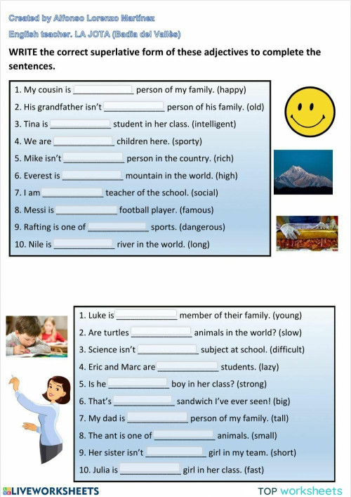 Superlatives III. Interactive worksheet | TopWorksheets