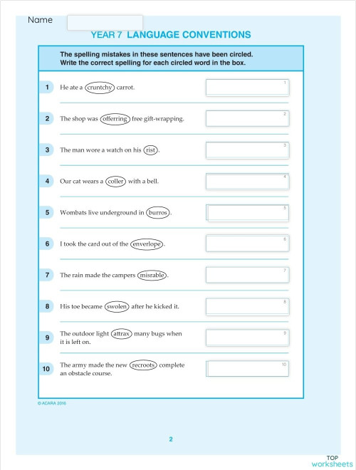 Year 7 Language Conventions 2016. Interactive worksheet | TopWorksheets
