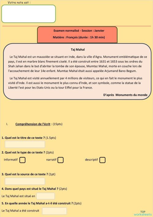 Examen normalisé : fiches interactives et exercices en ligne ...