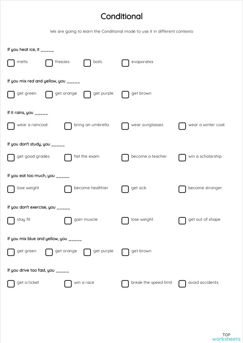 Conditional. Interactive worksheet | TopWorksheets
