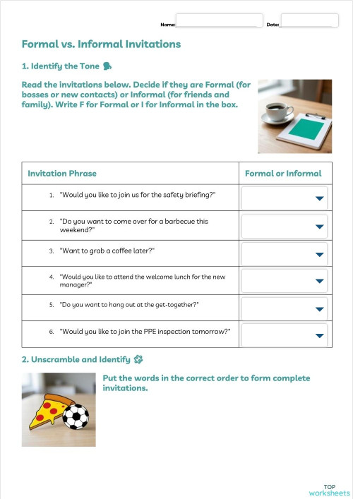 Invitations: interactive worksheets and online exercises | TopWorksheets