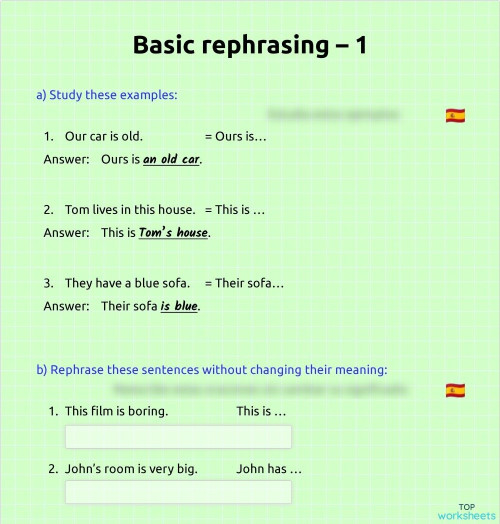 Rephrasing: interactive worksheets and online exercises | TopWorksheets