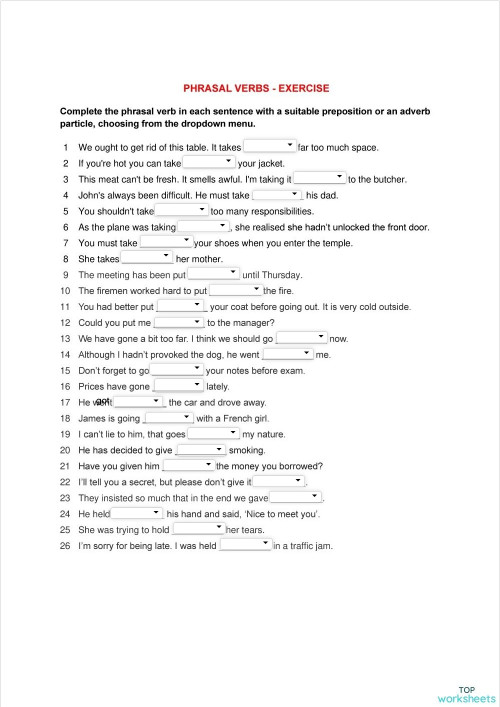 Phrasal Verbs Exercise Interactive Worksheet Topworksheets