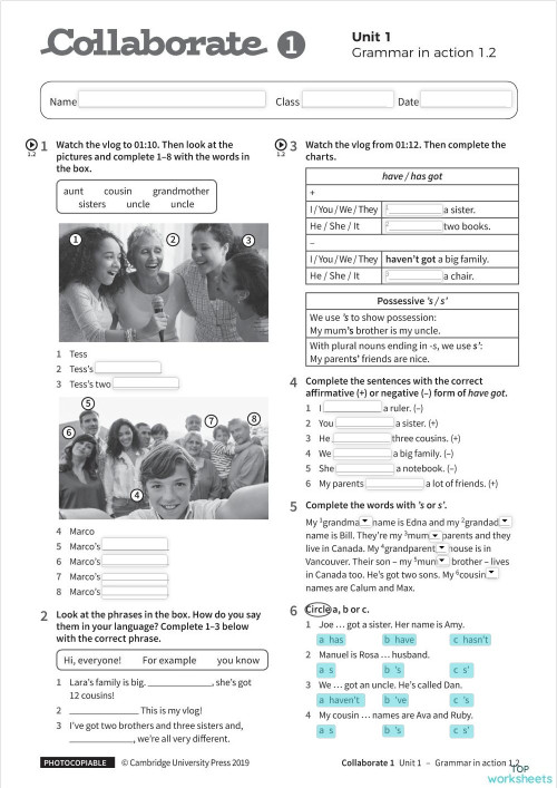 Collaborate 1 - Grammar In Action 1.1 - Have Got & Possessive 's ...