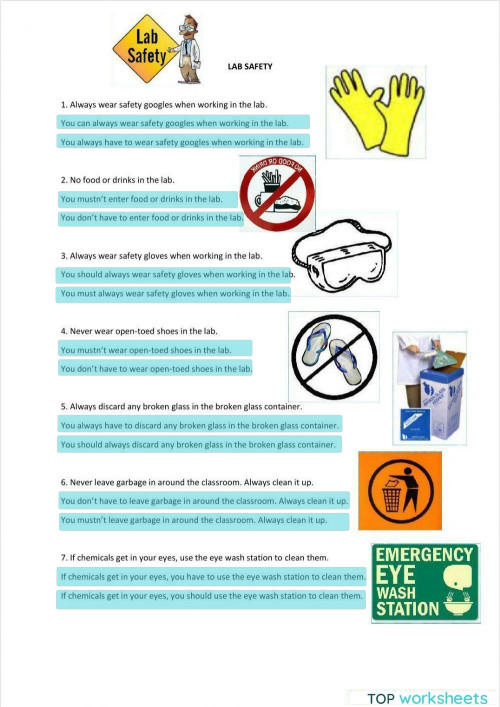 Lab Saferty and Modal Verbs. Interactive worksheet TopWorksheets