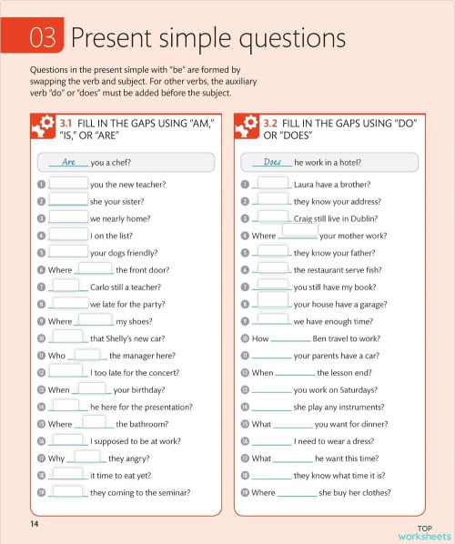 pre 1.1 question forms. Interactive worksheet | TopWorksheets