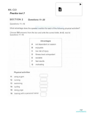 Cambridge 13 Listening Practice Test 3+4 ( Section 2 ). Bài tập tương ...