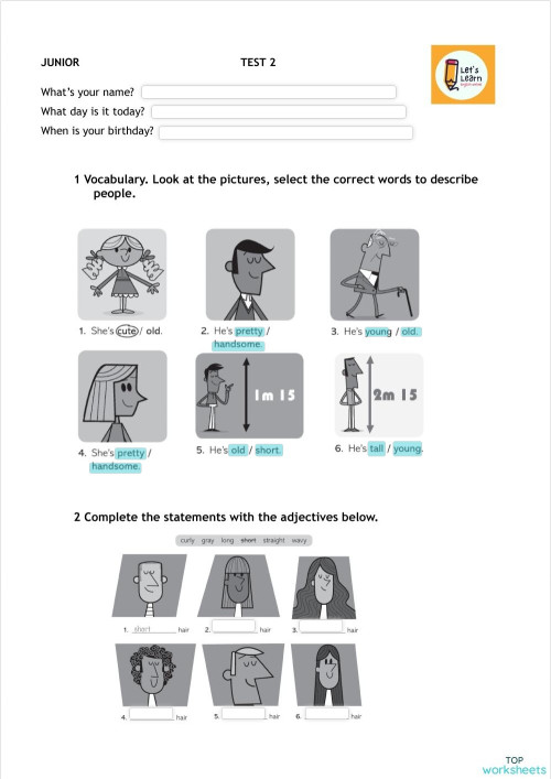 Junior Test 2 Interactive Worksheet Topworksheets