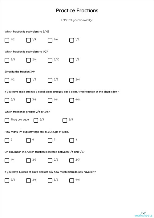 Practice Fractions. Interactive worksheet | TopWorksheets