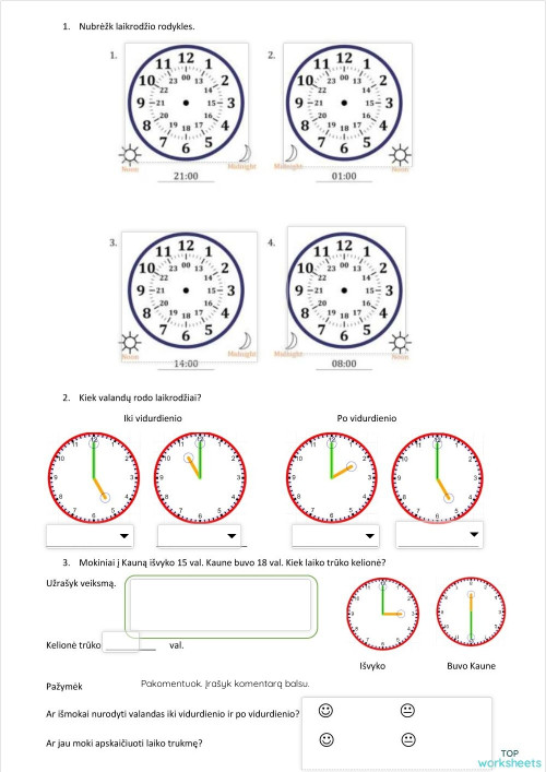 Laikrodis: interactive worksheets and online exercises | TopWorksheets