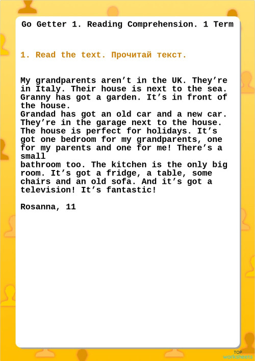 Go Getter 1. Reading Comprehension. 1 Term. Interactive worksheet ...