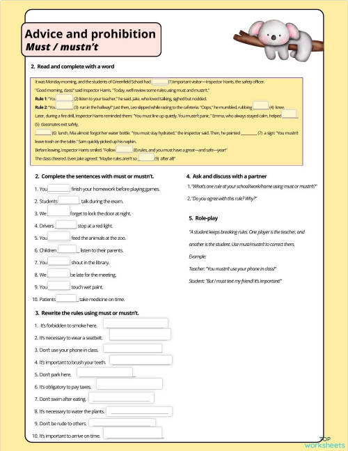 Must / mustn't. Interactive worksheet | TopWorksheets
