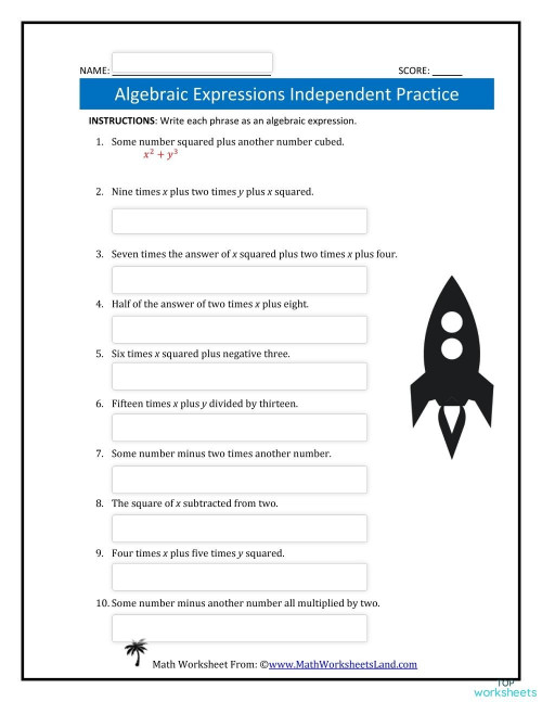 Algebraic Expression I. Interactive worksheet | TopWorksheets