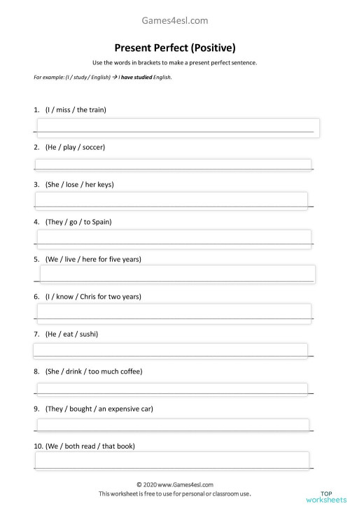 Present Perfect Ws1. Interactive worksheet | TopWorksheets