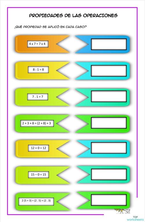 PROPIEDADES DE LAS OPERACIONES. Ficha interactiva | TopWorksheets