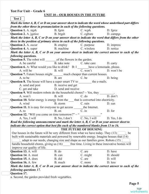 TEST UNIT 10 (02). Interactive worksheet | TopWorksheets
