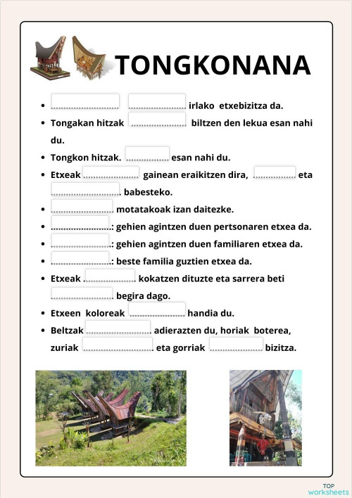 TONGKONANA. MUNDUKO ETXEAK. Fitxa interaktiboa | TopWorksheets