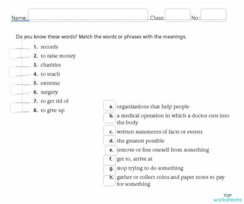 vocabulary and meanings. Interactive worksheet | TopWorksheets