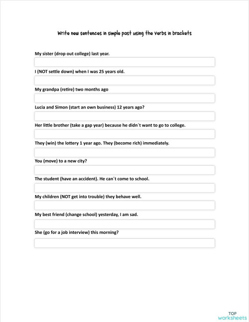 Simple past + vocabulary about life. Ficha interactiva | TopWorksheets