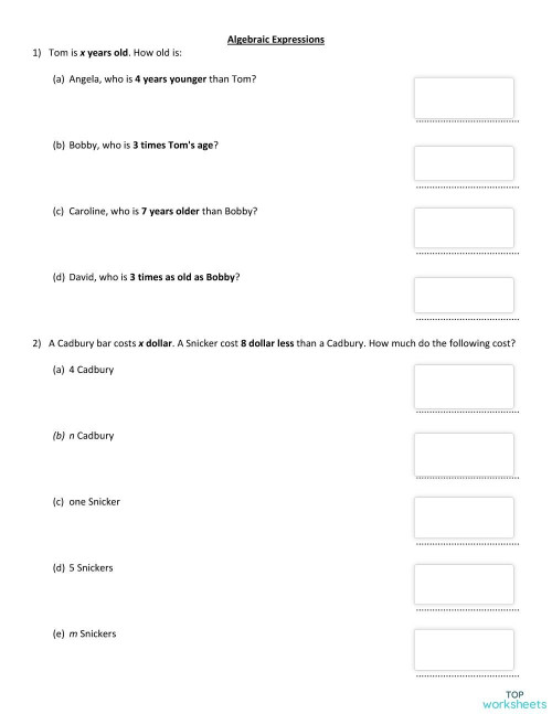 algebraic expressions QN 1 - 2. Interactive worksheet | TopWorksheets