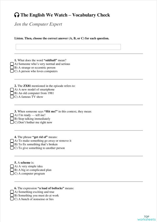 The English We Watch (Vocabulary). Interactive worksheet | TopWorksheets