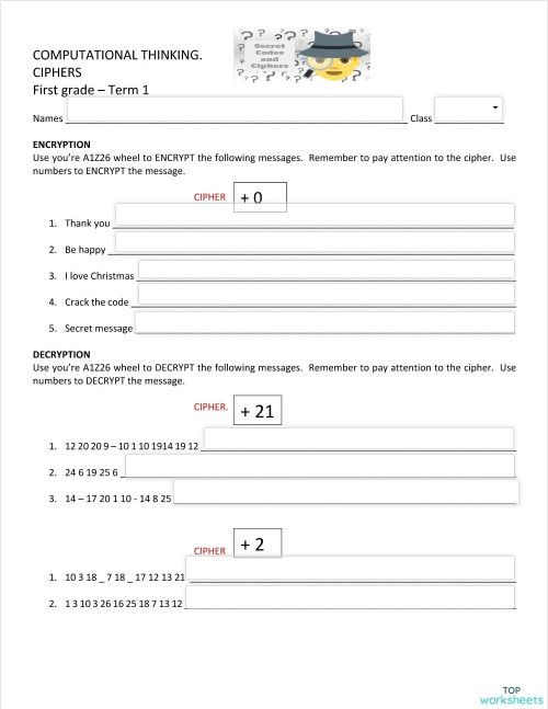 CIPHERS FIRST GRADE 1D. Interactive worksheet | TopWorksheets