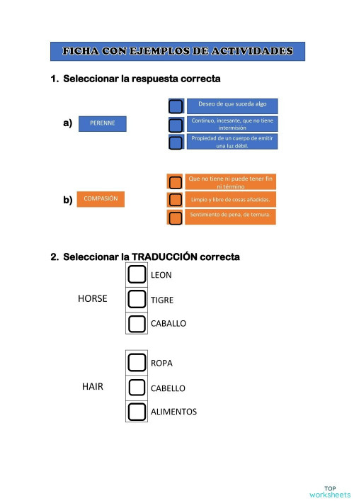 Checkbox y otros. Ficha interactiva | TopWorksheets