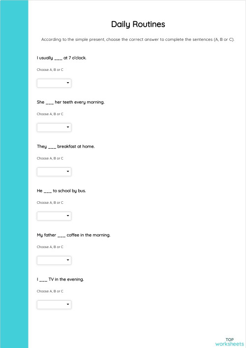 Daily Routines. Interactive worksheet | TopWorksheets