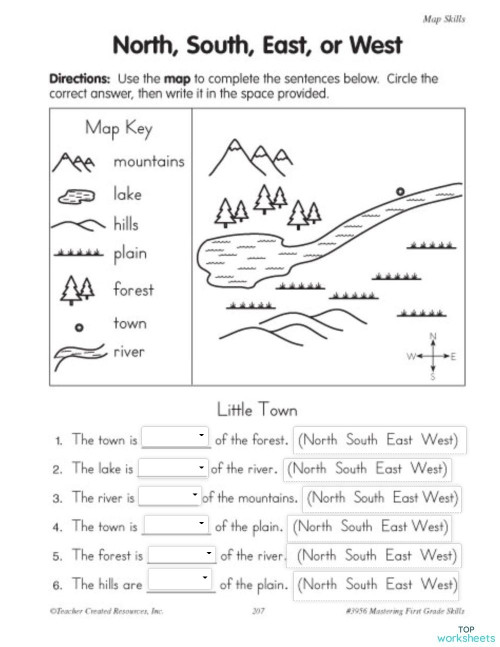 Landform and Compass Worksheet. Interactive worksheet TopWorksheets