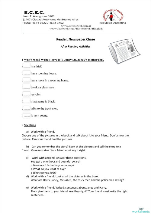 Reader/After Reading. Interactive worksheet | TopWorksheets