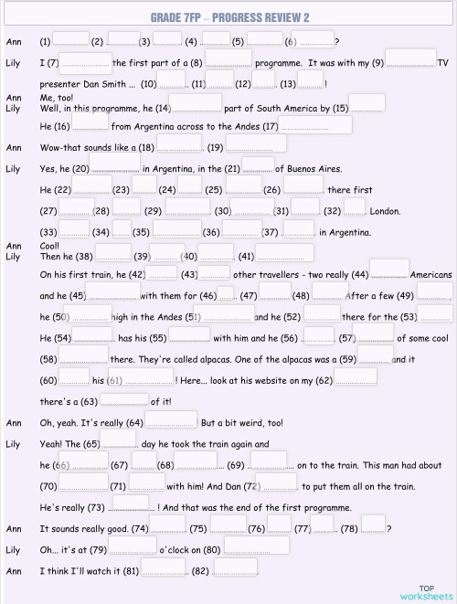 GRADE 7 FP - PROGRESS REVIEW 2. Bài tập tương tác | TopWorksheets