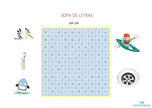 SOPA DE LETRAS (güe/güi). Ficha interactiva | TopWorksheets