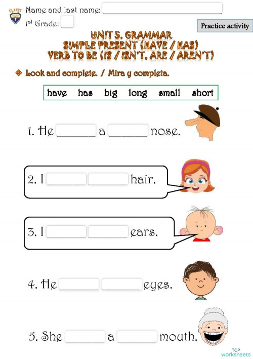 1st G Unit 5 Grammar Review Practice Activity Interactive Worksheet