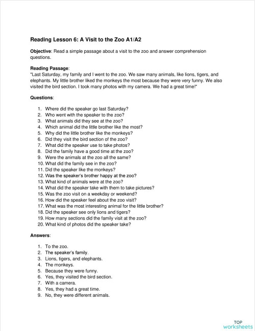 A visit to the zoo. Interactive worksheet | TopWorksheets