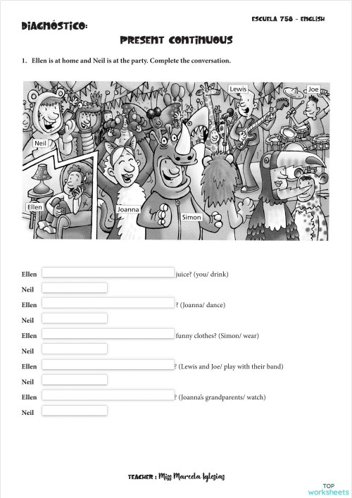 Diagnostico Present Continuous interr. Interactive worksheet ...