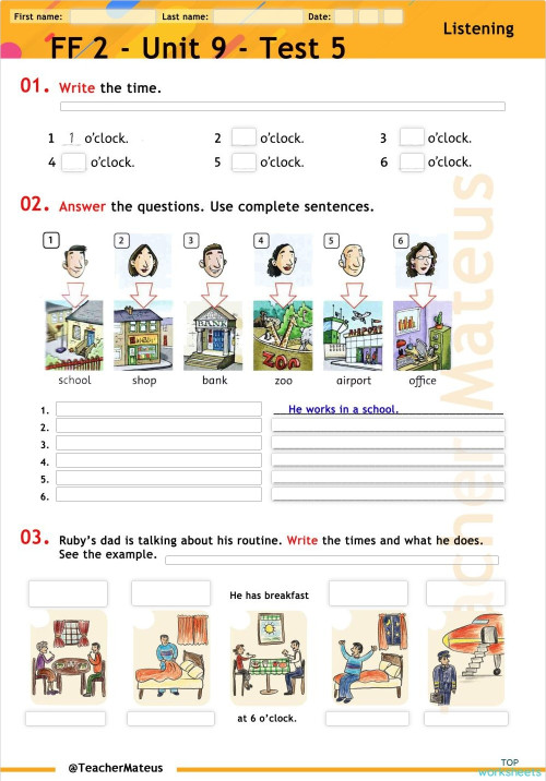 FF 2 - Unit 09 - Test 5 - Listening. Interactive worksheet | TopWorksheets
