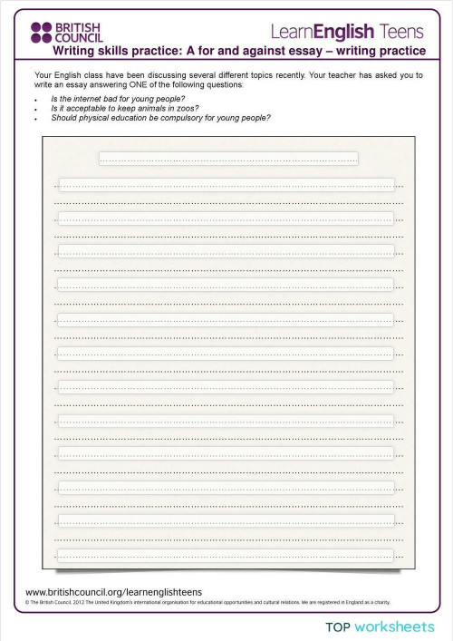 writing. Interactive worksheet | TopWorksheets